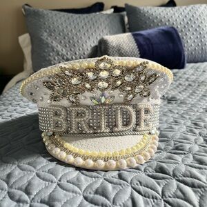 Rhinestone Pearl Sparkle Bride Captain Festival Hat